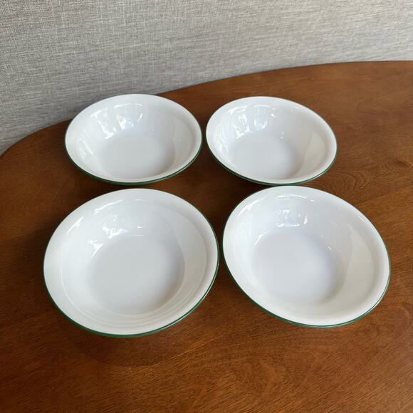 Corelle White Dark Green Rim Soup Cereal Bowls Holly Pattern by Corning Set of 4 - Picture 4 of 7